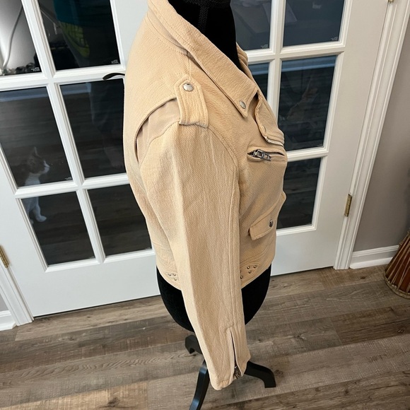 Blank NYC Cream 100% cotton Moto Jacket Asymmetrical Zipper size M EUC - Picture 10 of 16